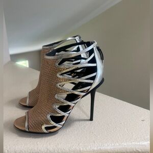 L.A.M.B.  Parker Rose Gold Leather‎ Cage Peep Toe Stiletto  Heels shoes Size 8